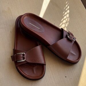 Anthropologie Chestnut Buckle Slide Sandals